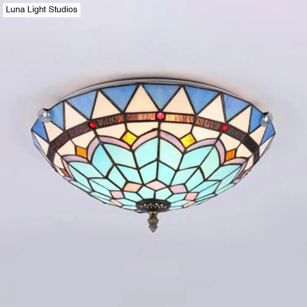 Baroque Style Blue Glass Flush Mount Ceiling Light With 12 And 19.5 Width - Ideal For Living Room