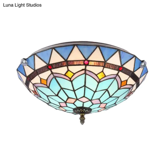 Baroque Style Blue Glass Flush Mount Ceiling Light With 12’ And 19.5’ Width - Ideal For Living Room