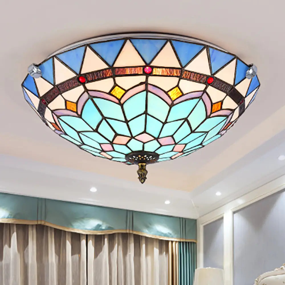 Baroque Style Blue Glass Flush Mount Ceiling Light With 12’ And 19.5’ Width - Ideal For Living