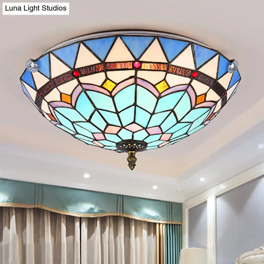 Baroque Style Blue Glass Flush Mount Ceiling Light With 12 And 19.5 Width - Ideal For Living Room /