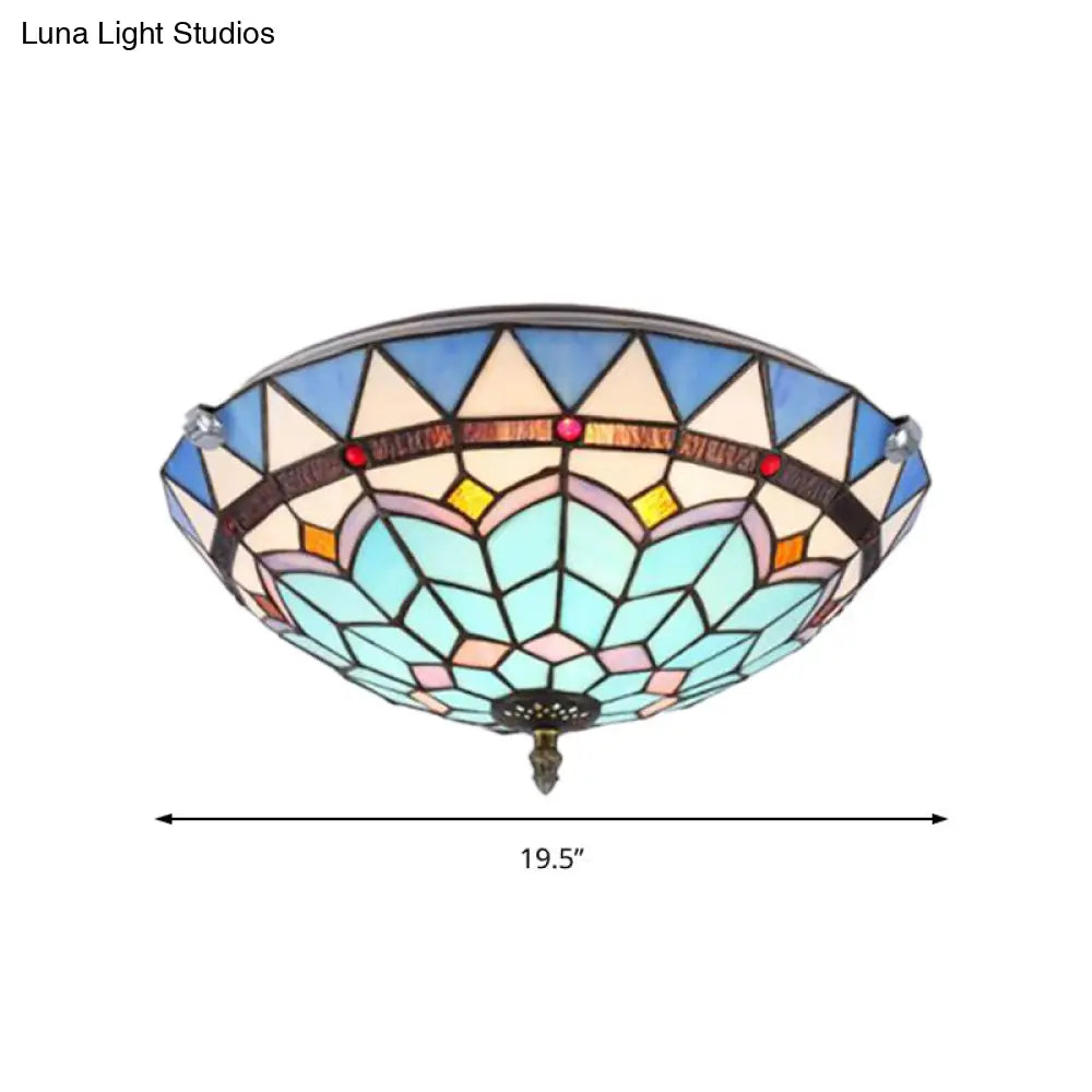 Baroque Style Blue Glass Flush Mount Ceiling Light With 12’ And 19.5’ Width - Ideal For Living Room