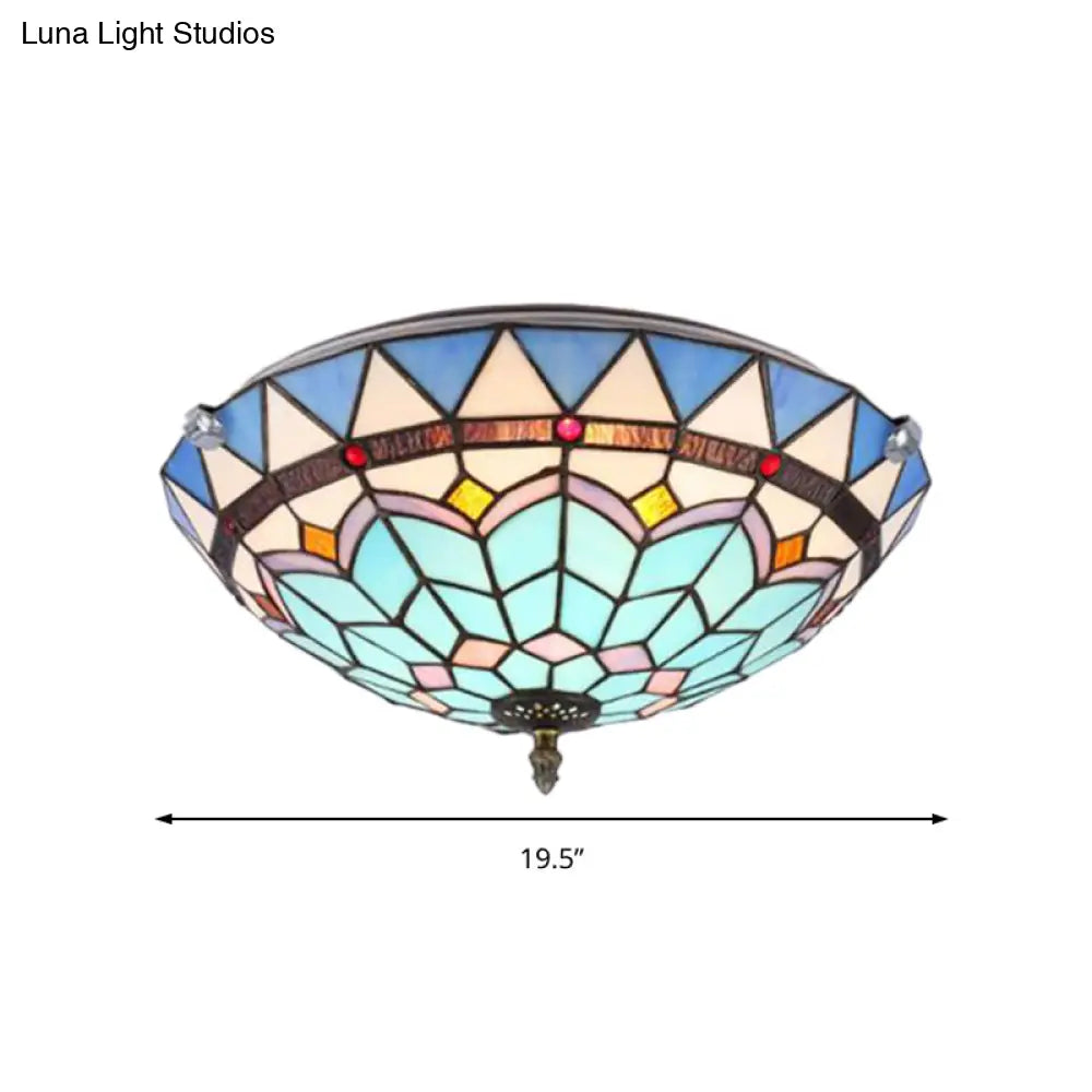 Baroque Style Blue Glass Flush Mount Ceiling Light With 12 And 19.5 Width - Ideal For Living Room