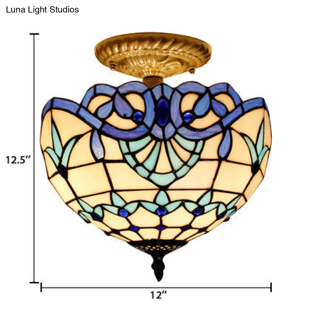 Baroque Style 2-Light Glass Ceiling Fixture With Jewel Decoration And Semi-Flush Mount For Bedroom