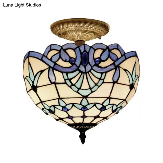 Baroque Style 2-Light Glass Ceiling Fixture With Jewel Decoration And Semi-Flush Mount For Bedroom