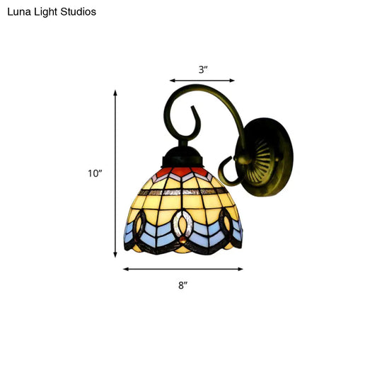 Baroque Style Grid Bell Wall Light Stained Glass Sconce For Kitchen - Beige (8/6 W)