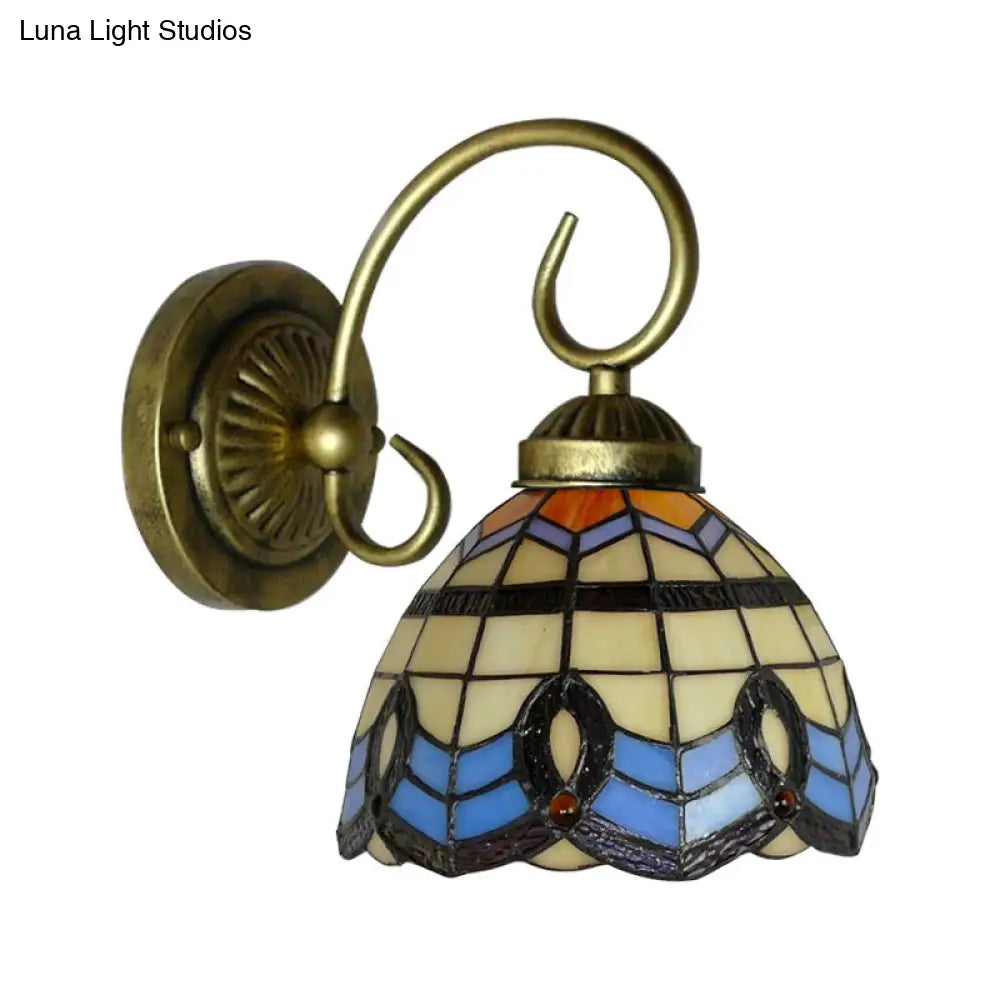 Baroque Style Grid Bell Wall Light Stained Glass Sconce For Kitchen - Beige (8/6 W)