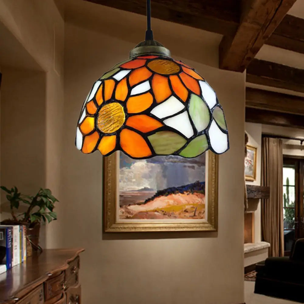 Baroque Style Orange Stained Glass Ceiling Light For Living Room