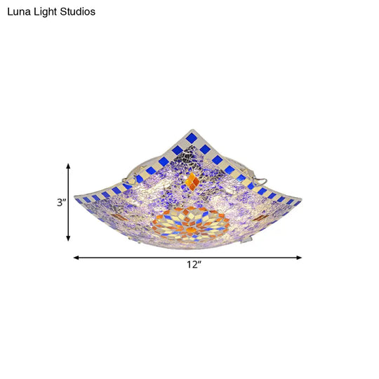 Baroque Style Purple Glass Led Flush Mount Recessed Light Fixture - Square Design 12’/16’/19.5’ Wide