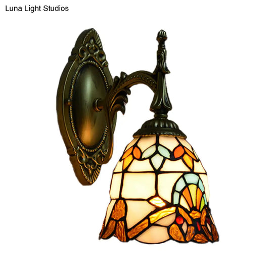 Baroque-Style Stained Glass Bell Sconce Wall Light: Bedside Lighting Fixture