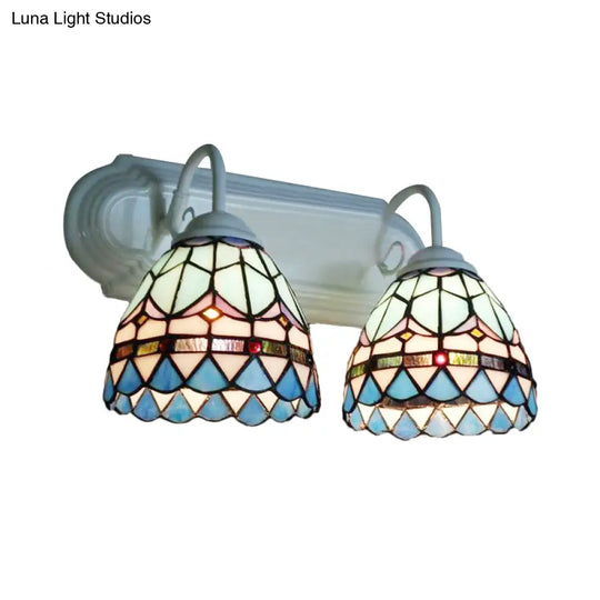 Baroque Style Stained Glass Bowl Sconce With 2-Headed Wall Lighting - Elegant White Finish For