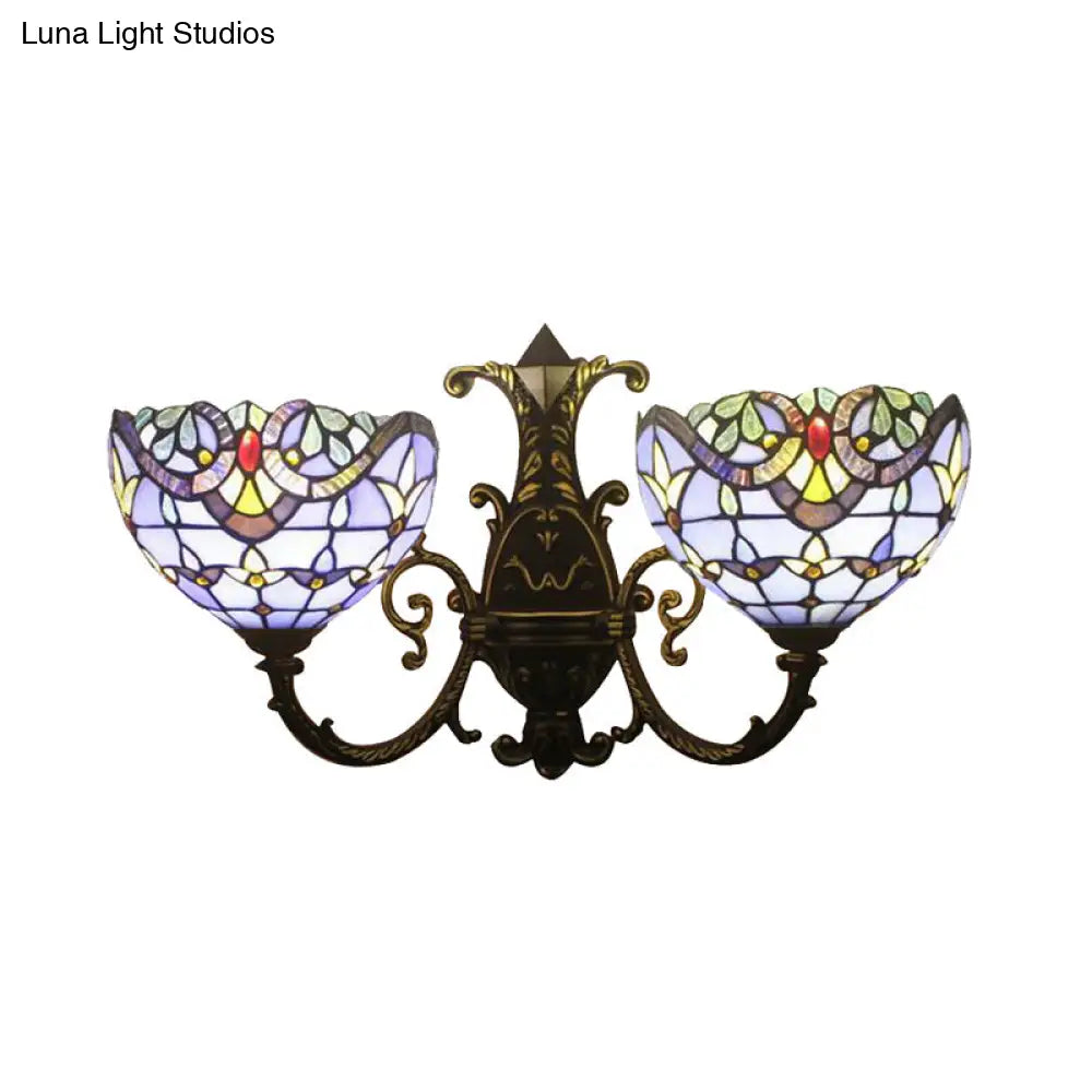 Baroque-Style Stained Glass Double Wall Sconce Lamp In Brown/Blue - Perfect For Dining Room Décor!