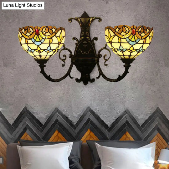 Baroque-Style Stained Glass Double Wall Sconce Lamp In Brown/Blue - Perfect For Dining Room Décor!