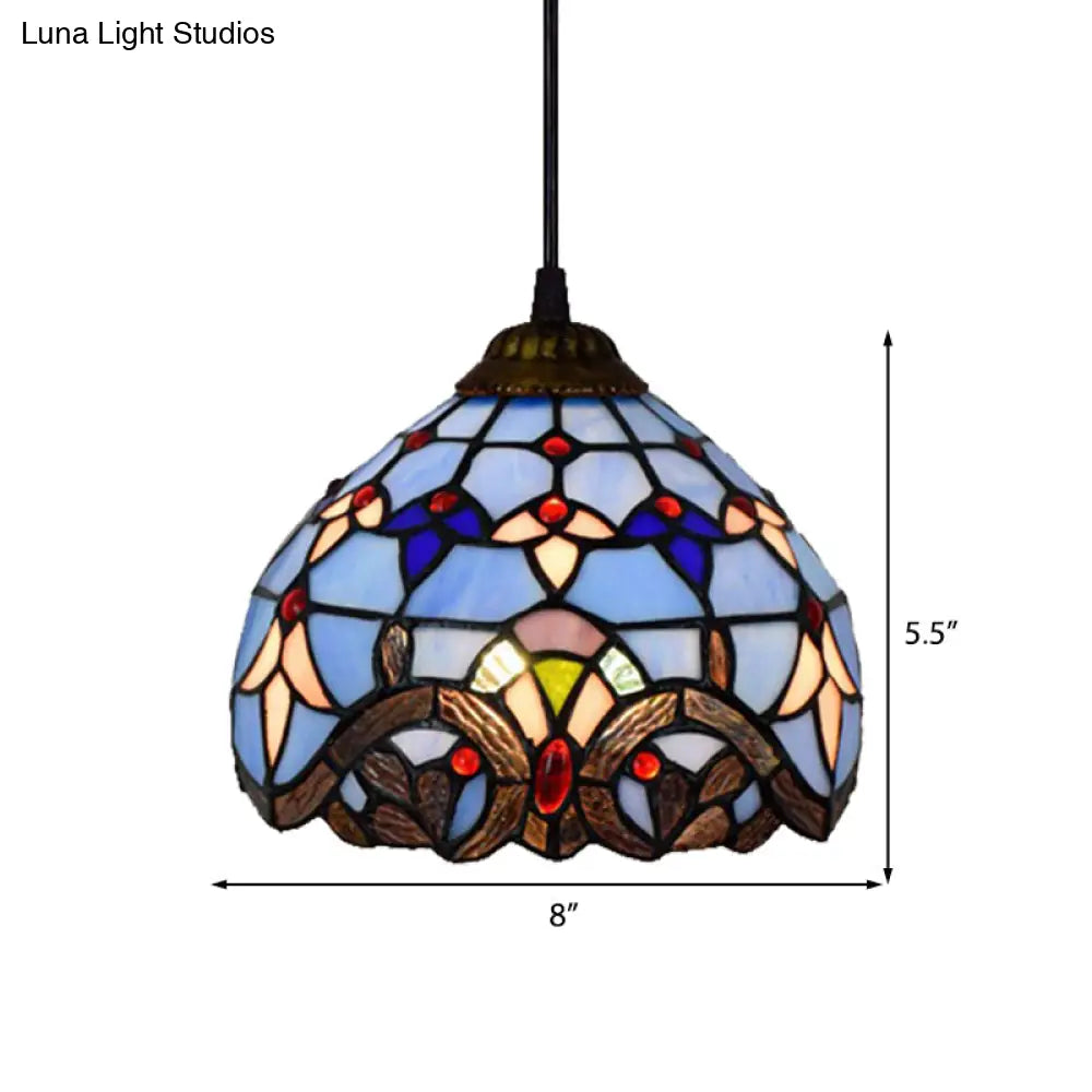 Baroque Style Stained Glass Pendant Light - Blue Dining Room