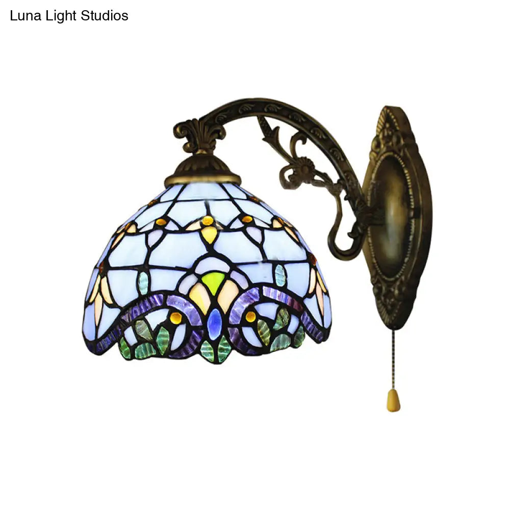 Baroque Style Stained Glass Wall Sconce Light - Sky Blue/Navy Blue