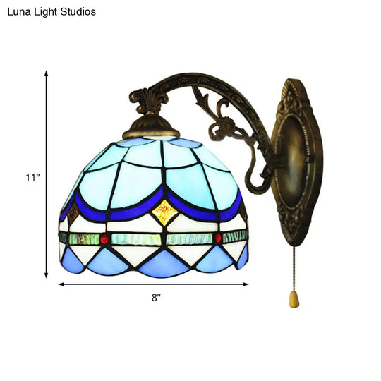 Baroque Style Stained Glass Wall Sconce Light - Sky Blue/Navy Blue