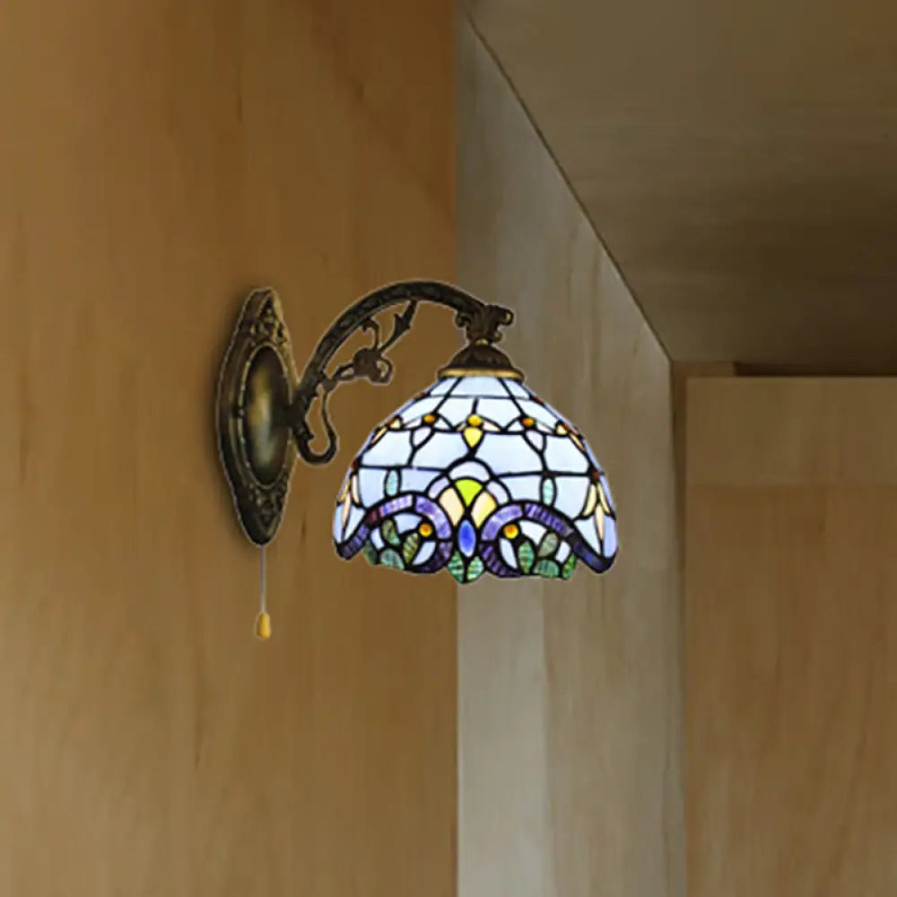 Baroque Style Stained Glass Wall Sconce Light - Sky Blue/Navy Blue Dark