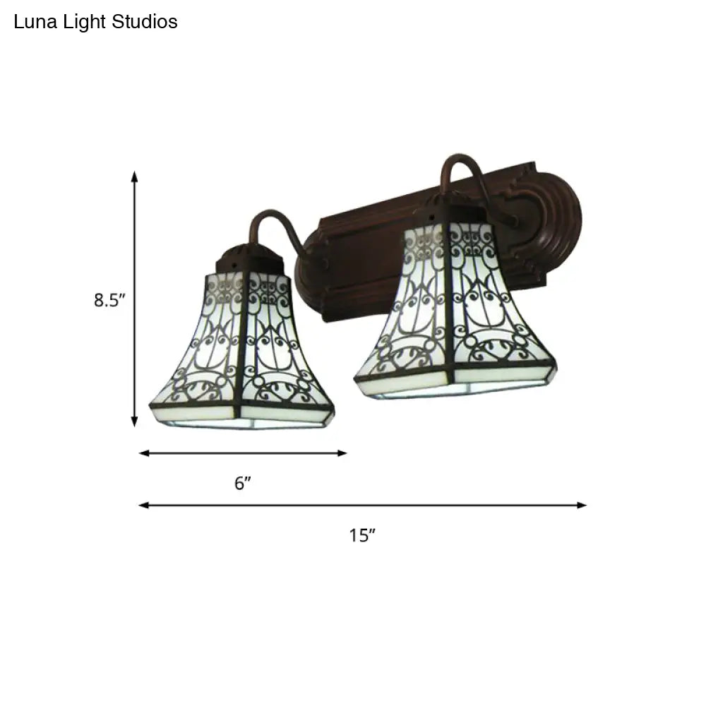 Baroque Style Wall Mounted Sconce Lighting With 2 Flared White Glass Shades For Bedroom