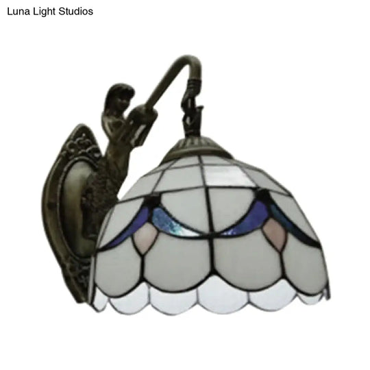 Baroque White/Beige Glass Wall Sconce With Mermaid Backplate - 6/8 Wide