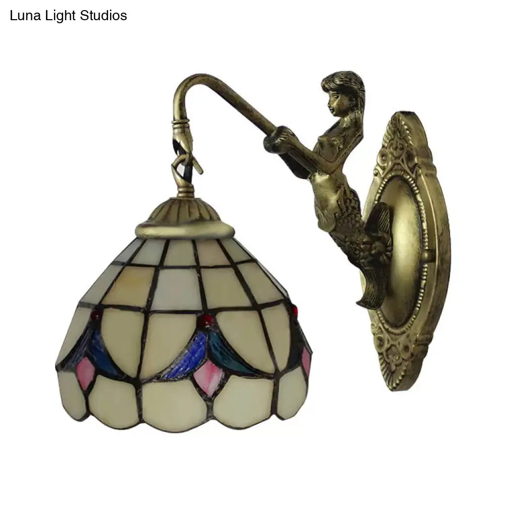 Baroque White/Beige Glass Wall Sconce With Mermaid Backplate - 6/8 Wide