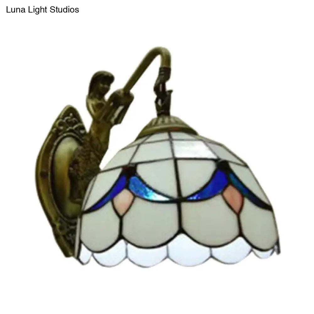 Baroque White/Beige Glass Wall Sconce With Mermaid Backplate - 6/8 Wide