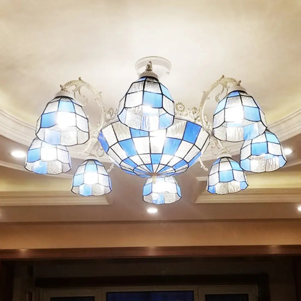 Baroque White/Blue/Silver Glass 9 - Light Ceiling Light Fixture For Bedroom Blue