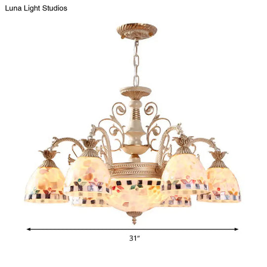 Baroque Shell Chandelier With White Domed Design And Multiple Light Options