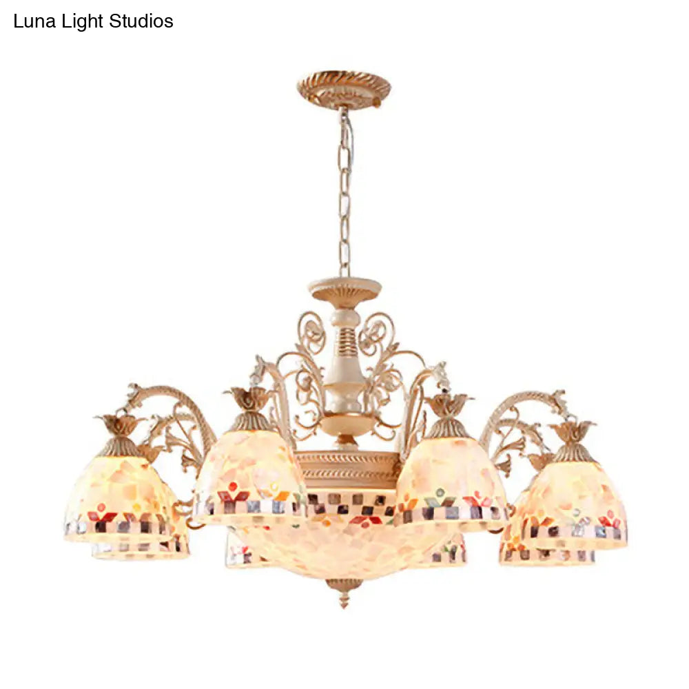 Baroque Shell Chandelier With White Domed Design And Multiple Light Options