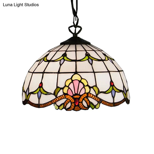 Baroque White Hand Cut Glass Pendant Light - Elegant Dome Down Lighting For Bedroom