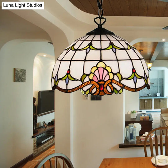 Baroque White Hand Cut Glass Pendant Light - Elegant Dome Down Lighting For Bedroom