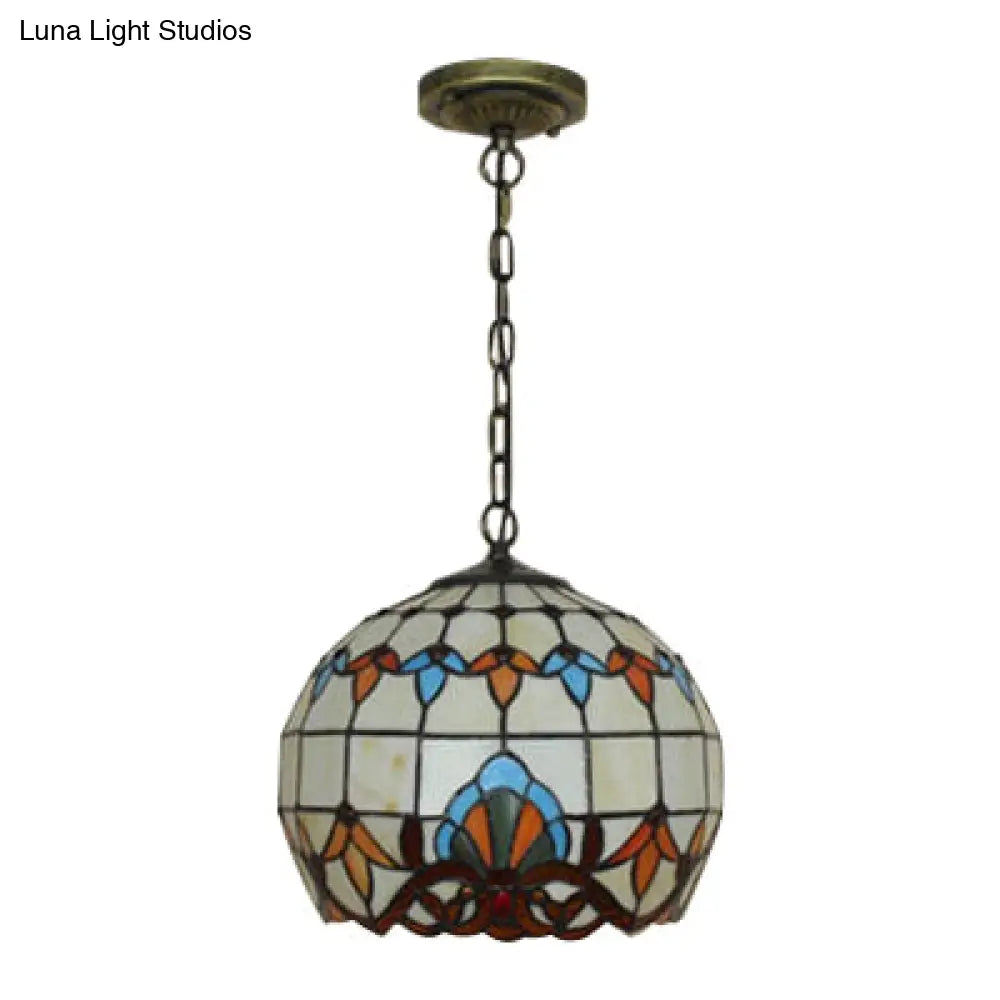 Baroque White Stained Glass Pendant Lamp - Adjustable Chain Restaurant Lighting Bulb Globe Down