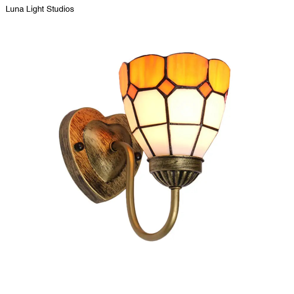 Baroque Yellow Glass Dome Wall Sconce Light For Hallway - 1 Head White/Blue/Antique Brass Mount