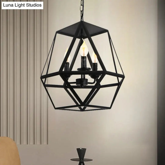 Barrel/Birdcage Chandelier Lighting - Vintage Style Pendant Light 3 Lights Black Metallic Over Table