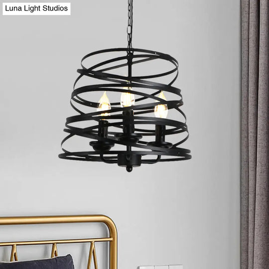 Barrel/Birdcage Chandelier Lighting - Vintage Style Pendant Light 3 Lights Black Metallic Over Table