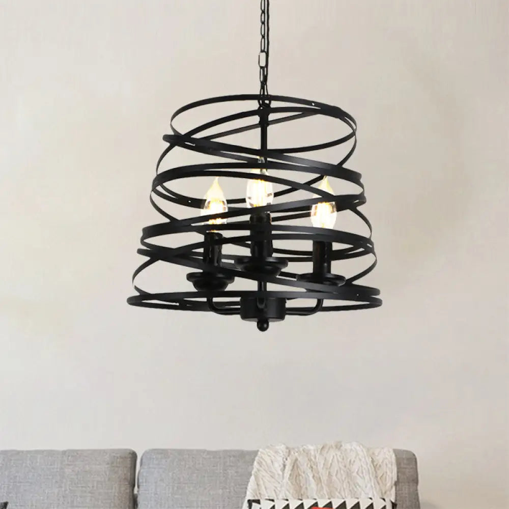 Barrel/Birdcage Chandelier Lighting - Vintage Style Pendant Light 3 Lights Black Metallic Over