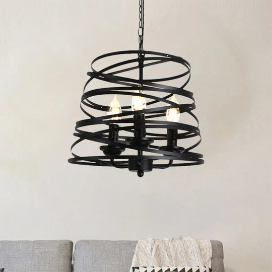 Barrel/Birdcage Chandelier Lighting - Vintage Style Pendant Light 3 Lights Black Metallic Over