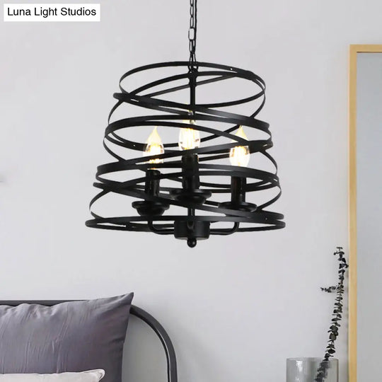 Barrel/Birdcage Chandelier Lighting - Vintage Style Pendant Light 3 Lights Black Metallic Over Table