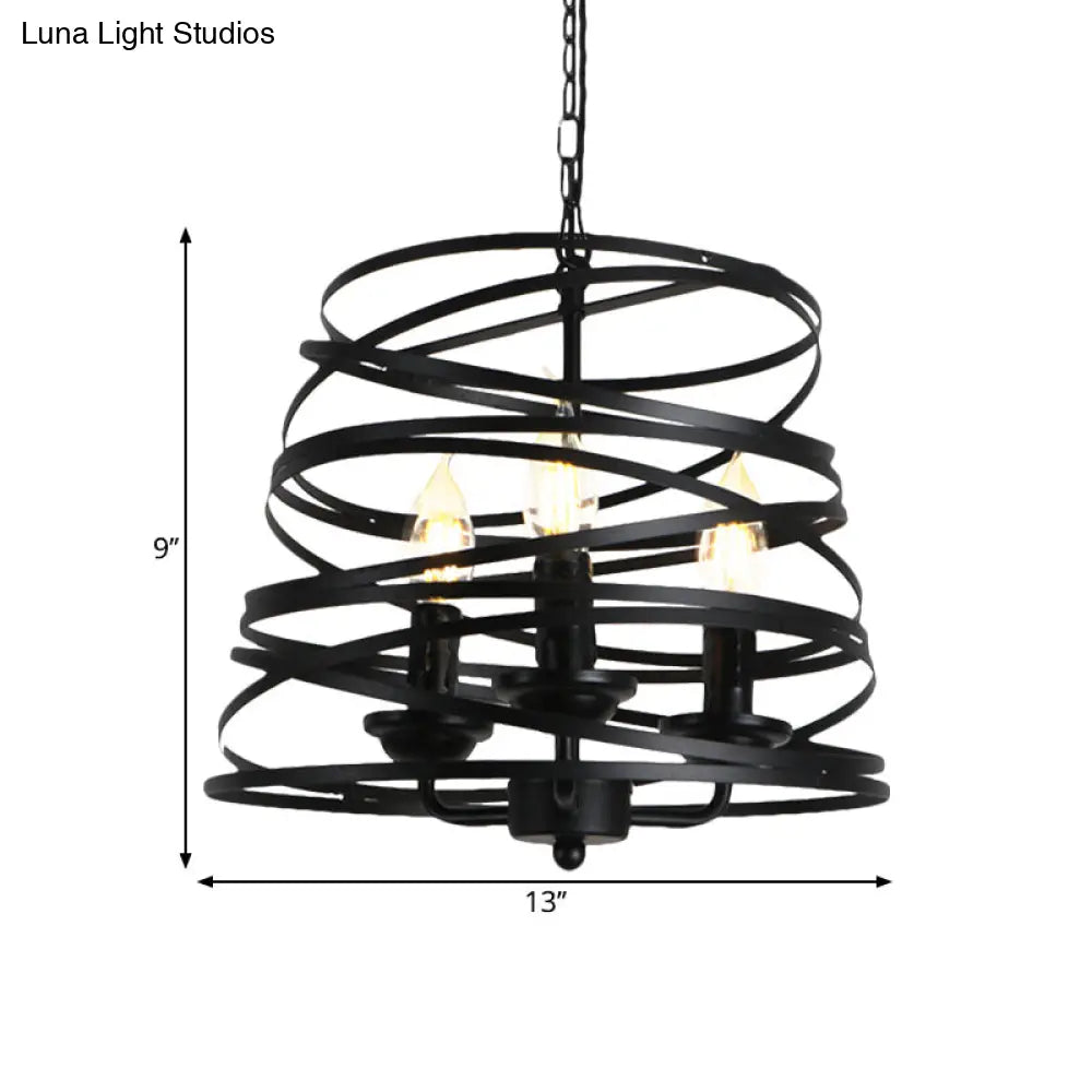 Vintage Black Barrel/Birdcage Chandelier Pendant Light With Wire Guard - 3 Lights For Table