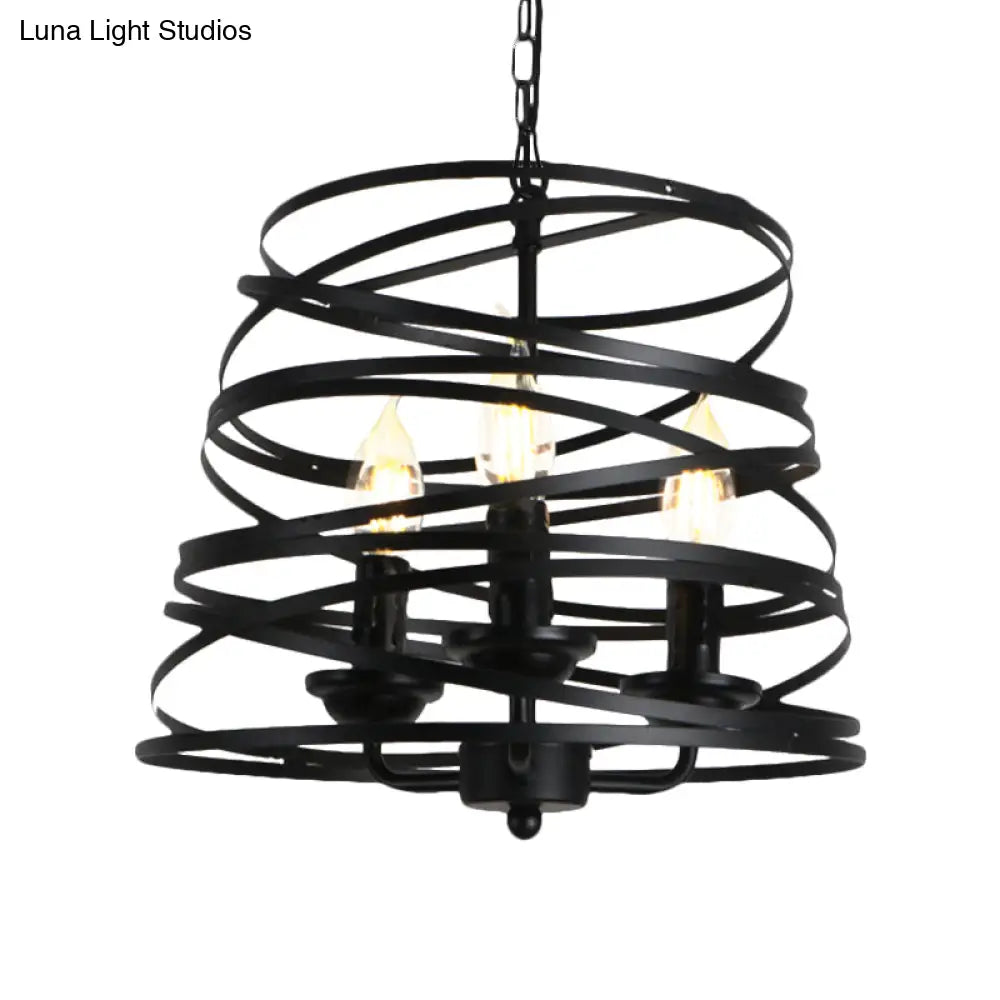 Barrel/Birdcage Chandelier Lighting - Vintage Style Pendant Light 3 Lights Black Metallic Over Table