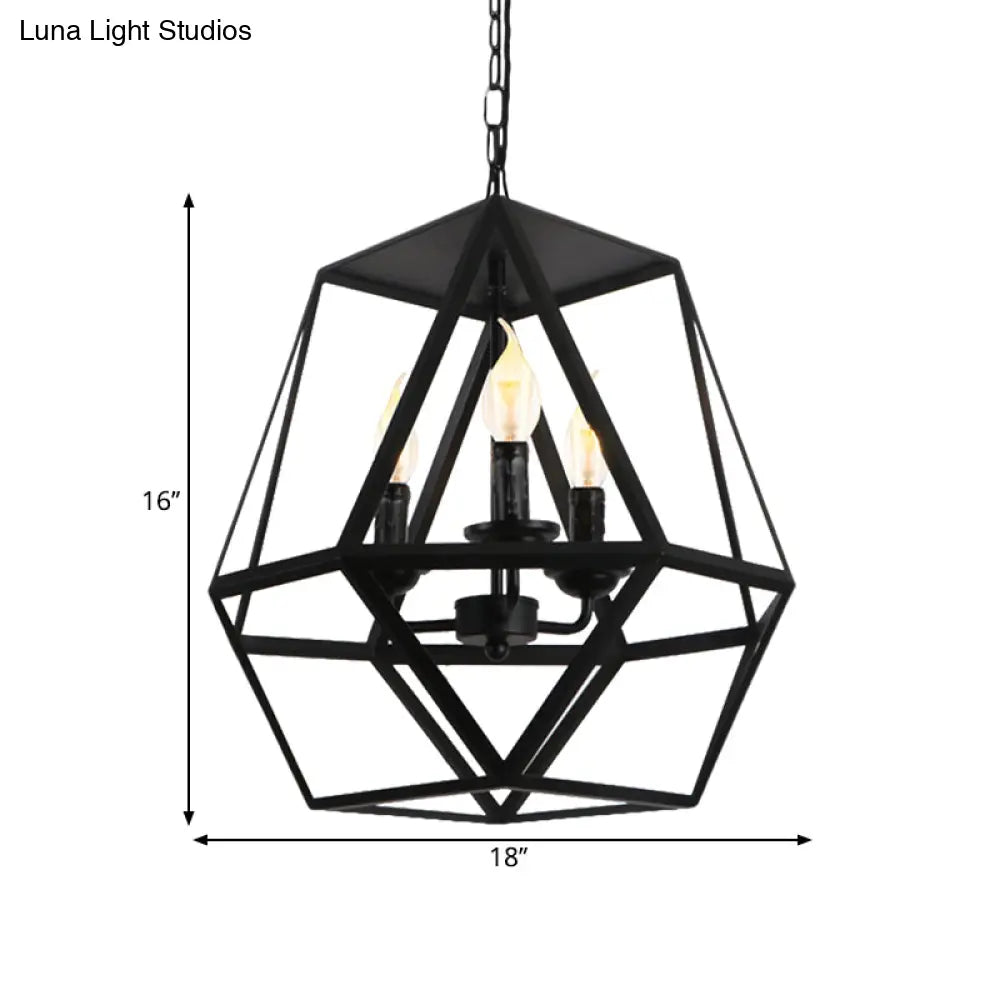 Barrel/Birdcage Chandelier Lighting - Vintage Style Pendant Light 3 Lights Black Metallic Over Table