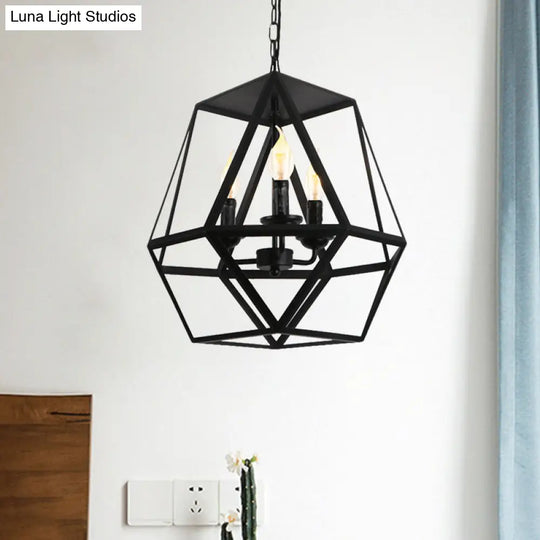 Barrel/Birdcage Chandelier Lighting - Vintage Style Pendant Light 3 Lights Black Metallic Over Table