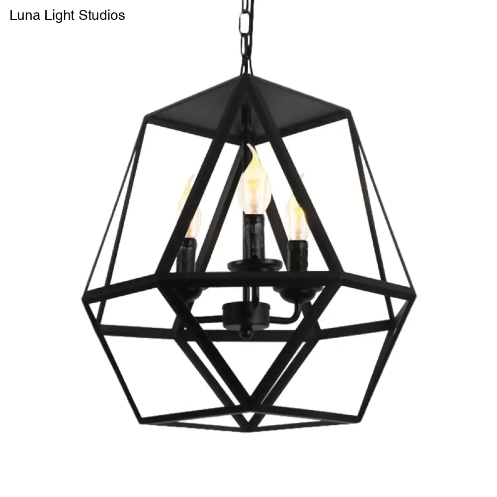 Barrel/Birdcage Chandelier Lighting - Vintage Style Pendant Light 3 Lights Black Metallic Over Table