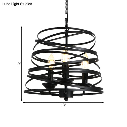 Barrel/Birdcage Chandelier Lighting - Vintage Style Pendant Light 3 Lights Black Metallic Over Table