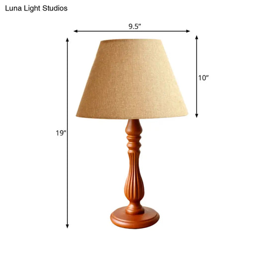 Barrel Desk Lamp With Wood Base - Traditional Fabric White/Flaxen/Beige Design 1 Light Reading For