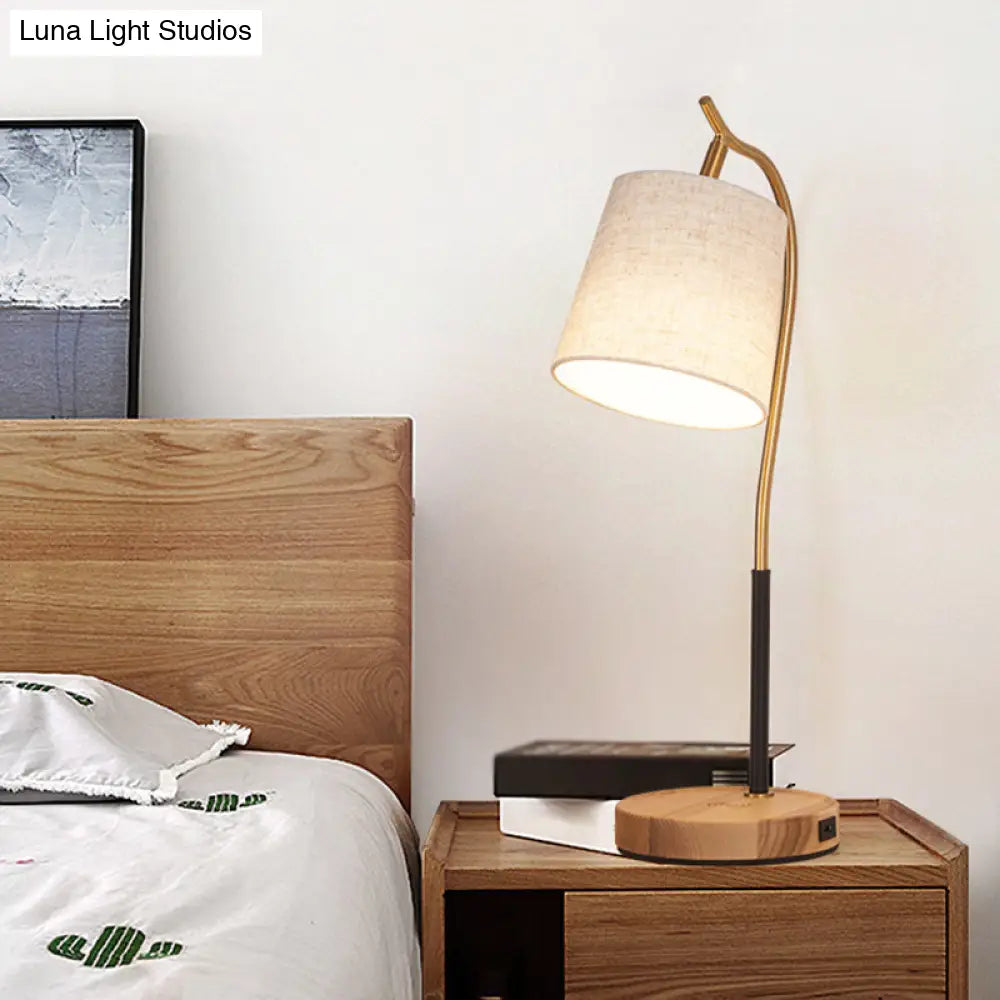 Barrel Shaped Bedside Nightstand Lamp - Fabric Shade Simplicity Table Light With Gooseneck Arm