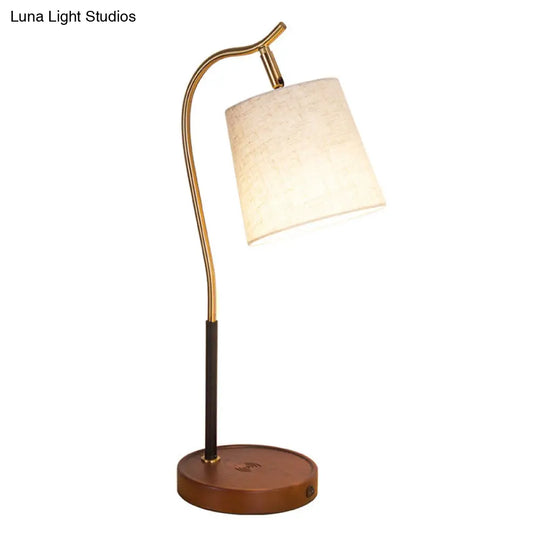 Barrel Shaped Bedside Nightstand Lamp - Fabric Shade Simplicity Table Light With Gooseneck Arm