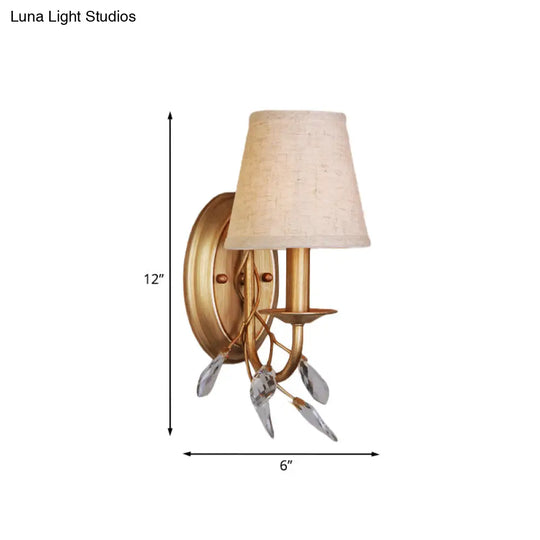 Barrel Wall Mount Lamp - 1-Light Country Style Gold Finish With Crystal Branch Decor