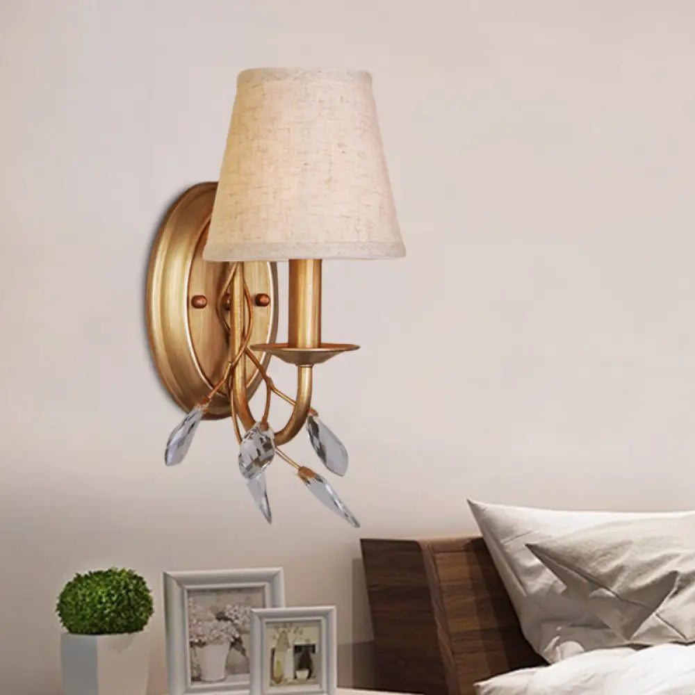 Barrel Wall Mount Lamp - 1-Light Country Style Gold Finish With Crystal Branch Decor