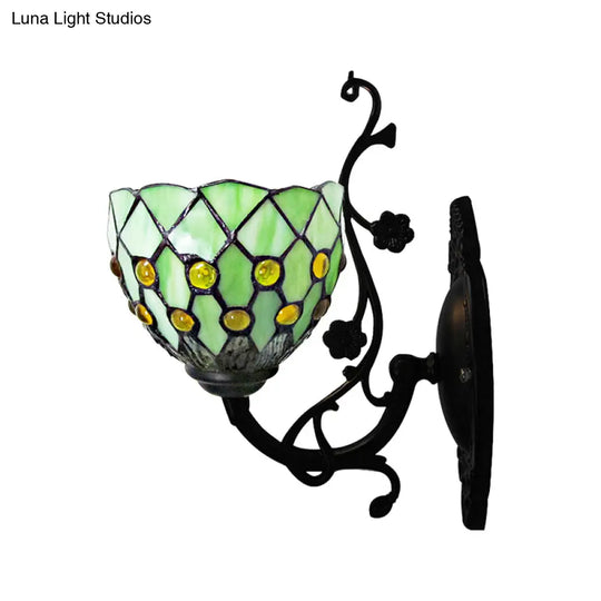 Beaded Stained Glass Bowl Wall Mount Light - 1 Mini Lighting