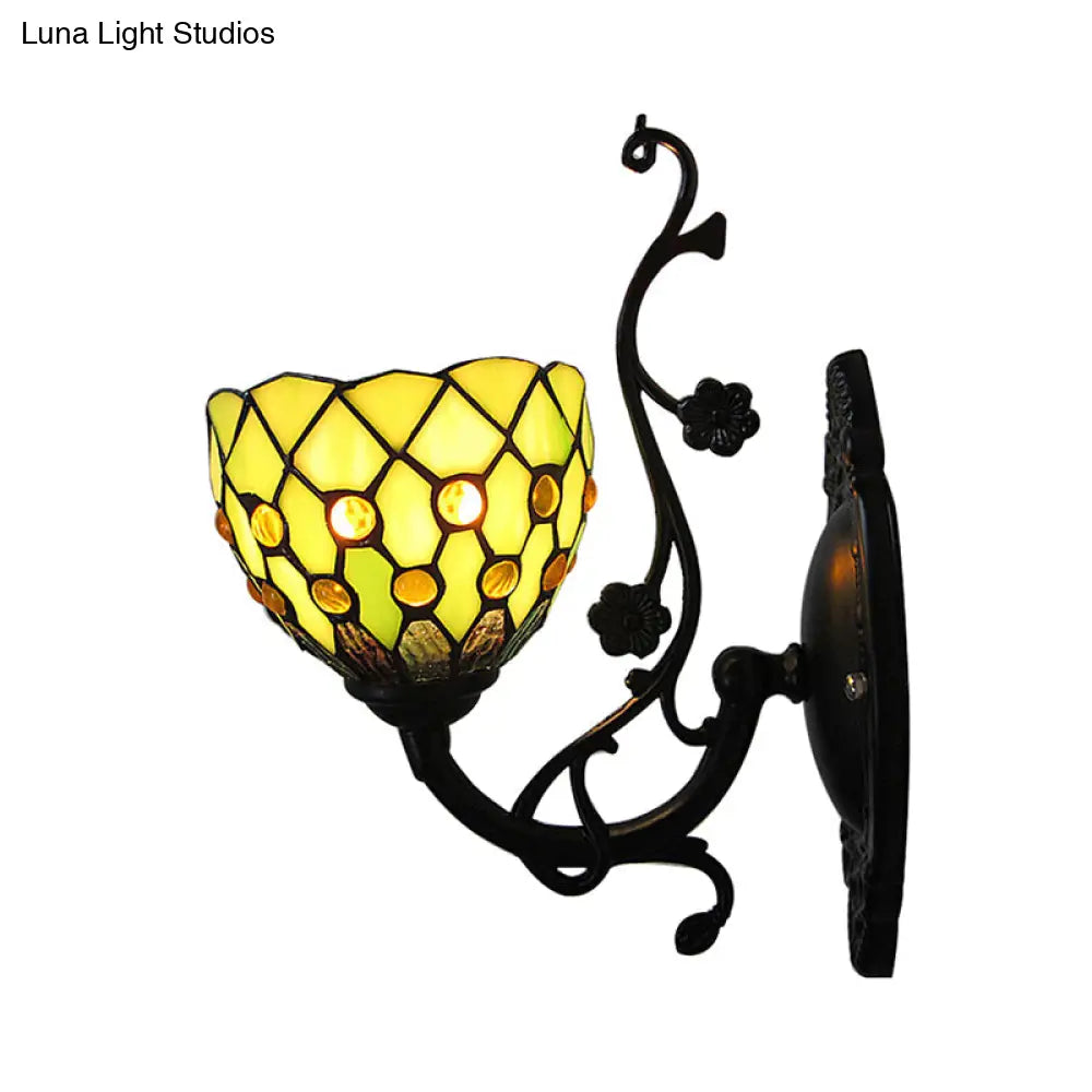 Beaded Stained Glass Bowl Wall Mount Light - 1 Mini Lighting