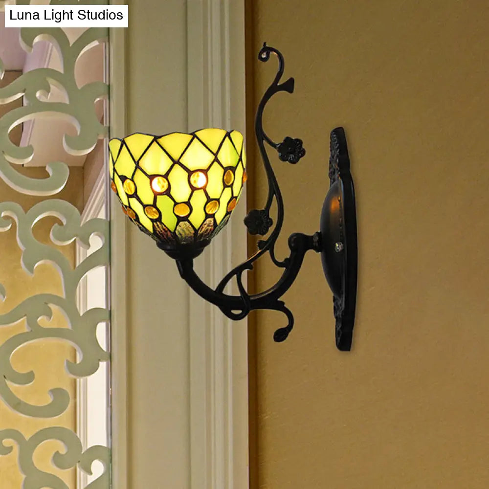 Beaded Stained Glass Bowl Wall Mount Light - 1 Mini Lighting